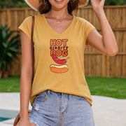 Fashionable Tank with a Fun Hot Dog Women's Color Cotton Tank Top in Yellow