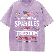 Stars Stripes and Sparkles Freedom Vintage Washed T-Shirt in Purple