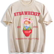 Adult Strawberry Shortcake Red Berry Dessert for HerHim vintage washed oversized T-shirt in Beige