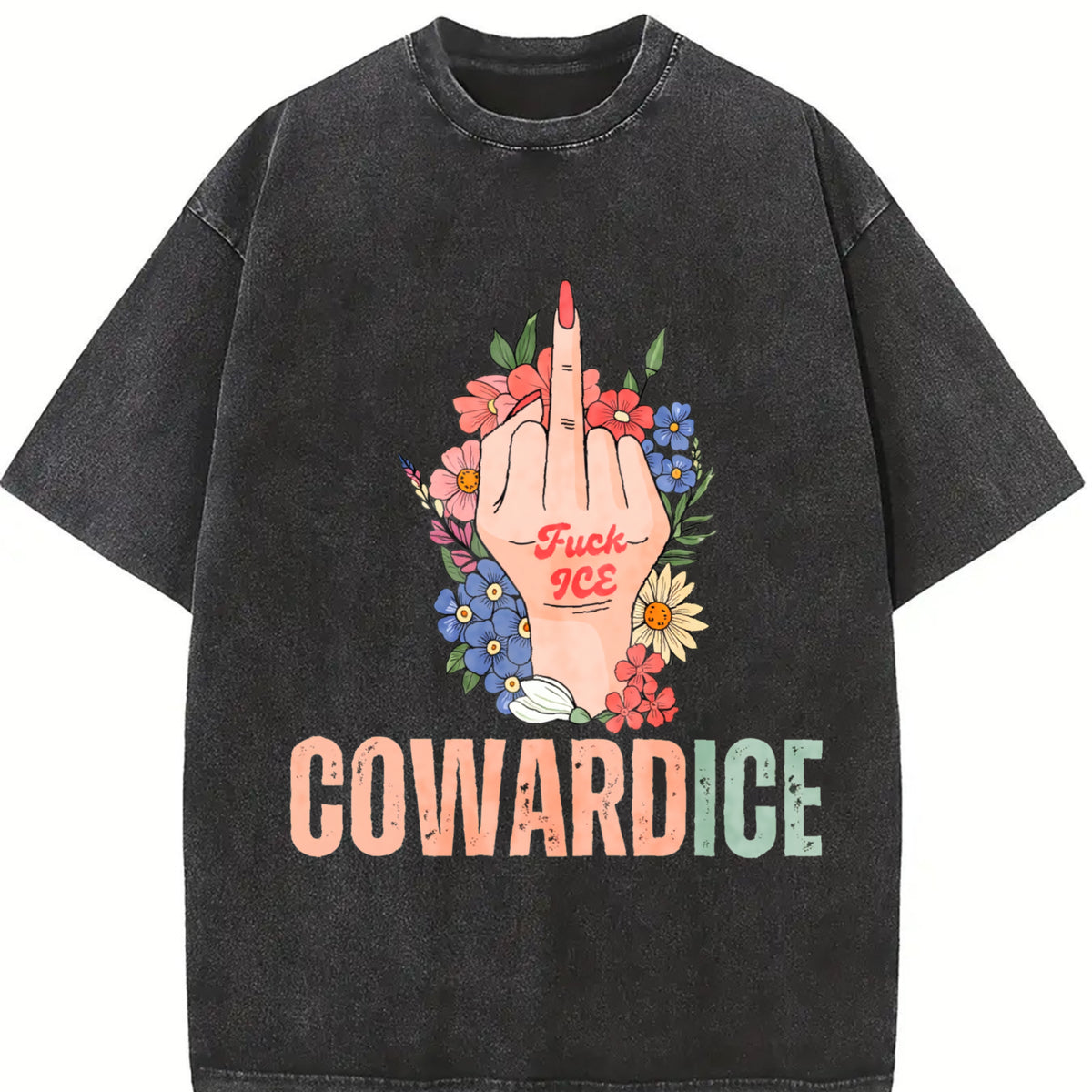 Cowardice Anti Ice Vintage Washed T-Shirt in Black