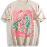 Pink Desert Cowboy Boots & Cactus vintage washed oversized T-shirt in Beige