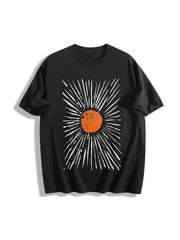 Retro Sunburst Cotton T-Shirt in Black