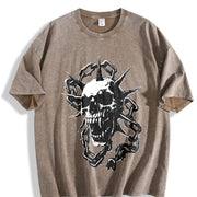 Spiked Skull Chains Vintage Washed T-Shirt in Brown