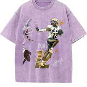Travis Hunter Bih You Thought Custom Football vintage washed oversized T-shirt in Purple