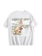 Cat in Water Meme Cotton T-Shirt in White