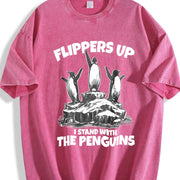 Flippers Up I Stand with the Penguins Vintage Washed T-Shirt in Red