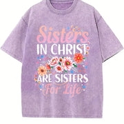 Sisters in Christ Are Sisters for Life Vintage Washed T-Shirt in Purple