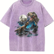 T Rex Moon Retro Dinosaur Prehistoric Vintage Washed T-Shirt in Purple