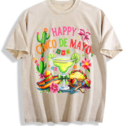 Happy Cinco de Mayo Vintage Washed T-Shirt in Beige