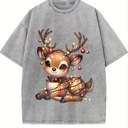 Christmas Reindeer & Deer Vintage Washed T-Shirt in Gray