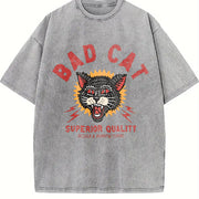 BAD CAT Vintage Washed T-Shirt in Gray