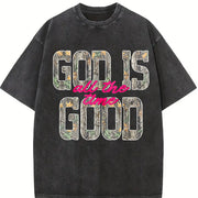 God Is Good All The Time Retro Distressed Camo Christian vintage washed oversized T-shirt in Black
