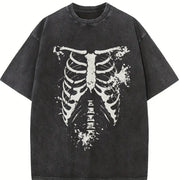 Egg Tart Direction Commuting Halloween Skull Vintage Washed T-Shirt in Black