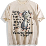 Mouse & 'Mouse' Letter Vintage Washed T-Shirt in Beige