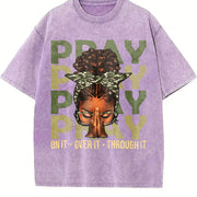 Fortify Your Faith With Black Woman Afro Christian Sayings vintage washed oversized T-shirt in Purple