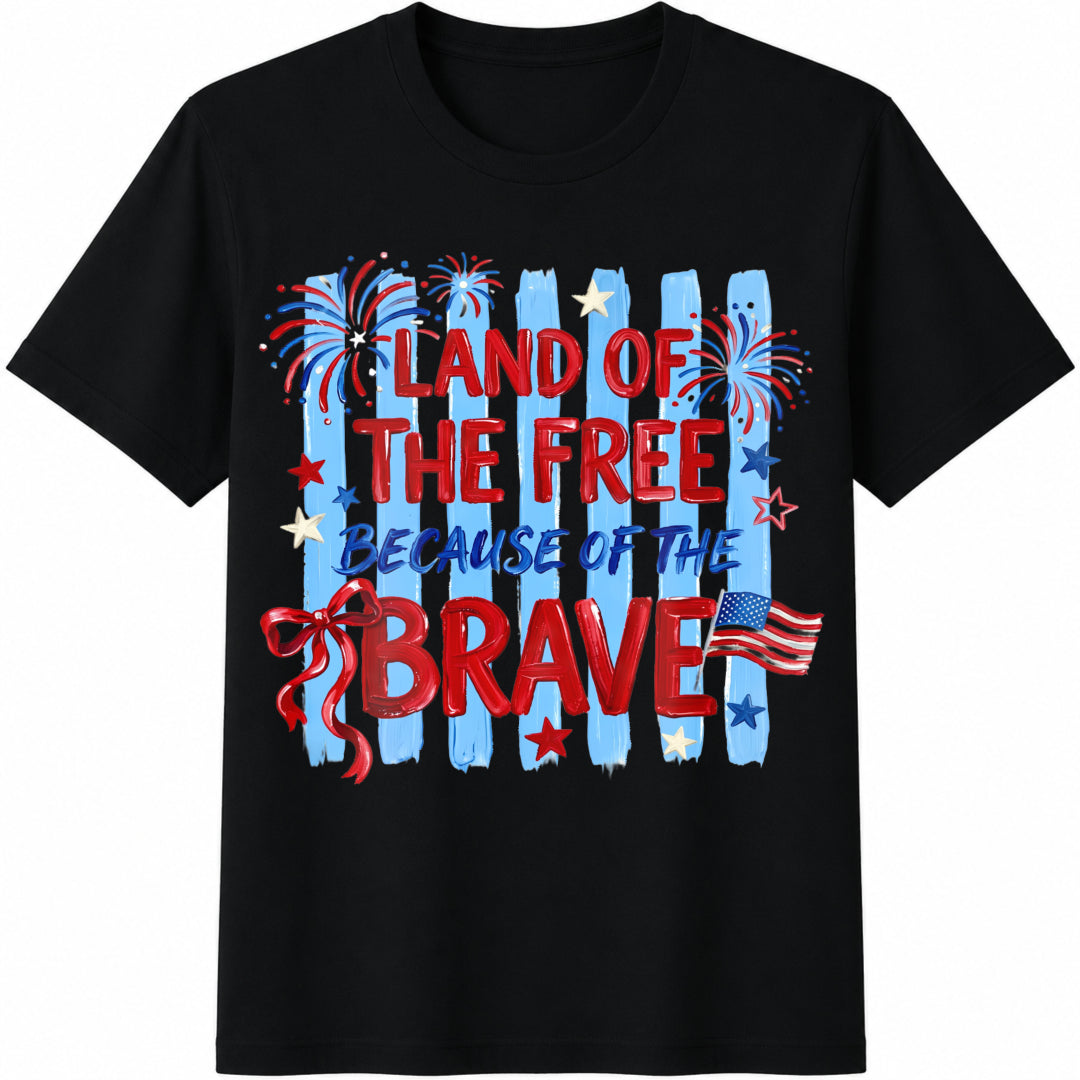 Land of the Free Because of the Brave Cotton T-Shirt in Black