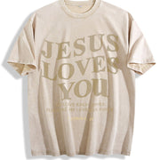 Jesus Loves You Jesus Christian Classic vintage washed oversized T-shirt in Beige