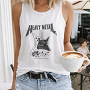 Heavy Metal Guitar Women's Color Cotton Tank Top in White