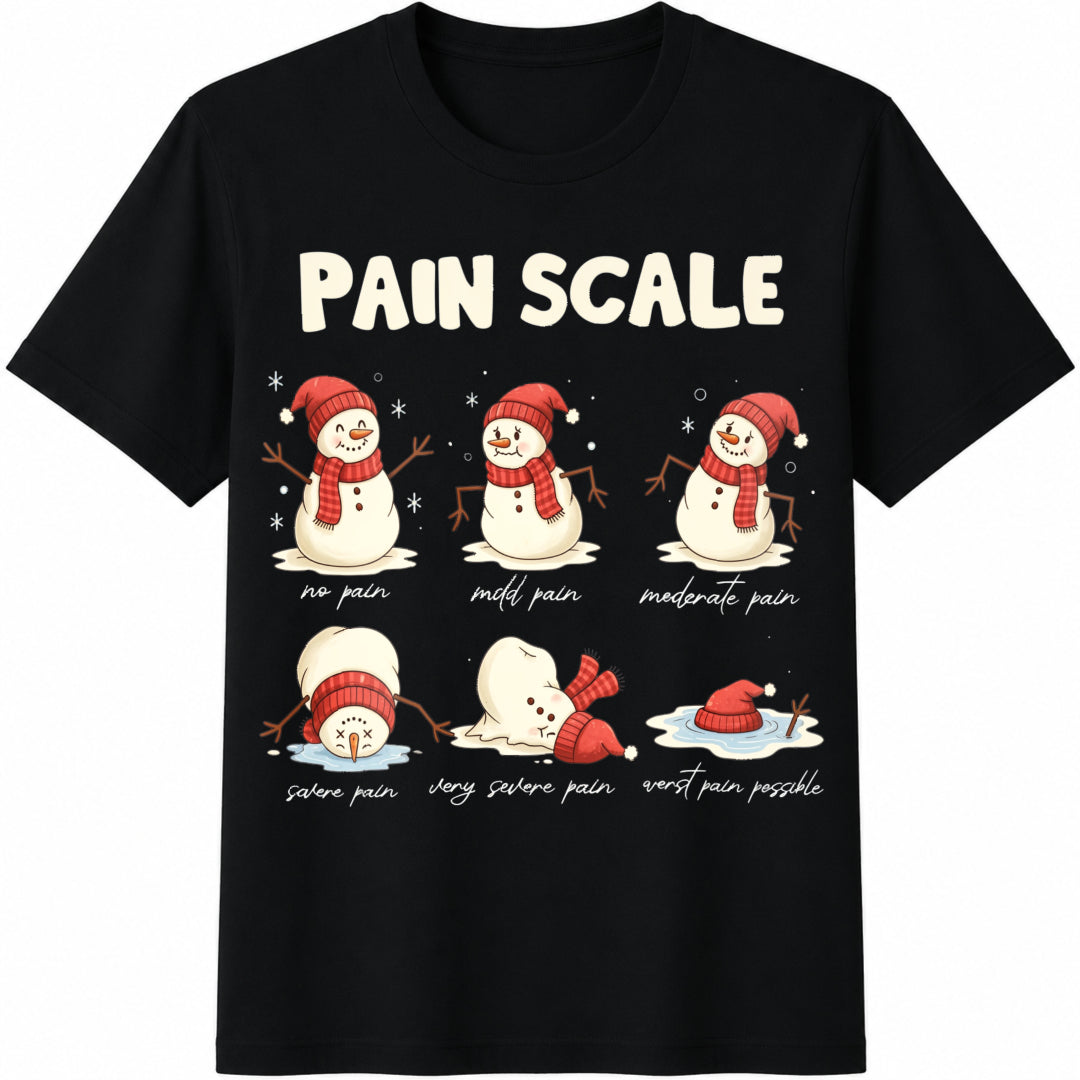 Pain Scale Snowman Cotton T-Shirt in Black