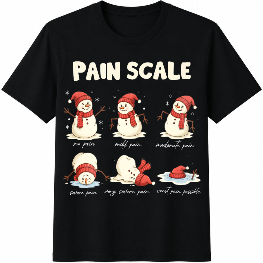 Pain Scale Snowman Cotton T-Shirt in Black