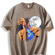 Three Elephants Moon 90s Vintage Washed T-Shirt in Brown