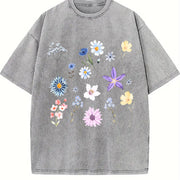 Blooms and Wild Flowers 90s Vintage Washed T-Shirt in Gray