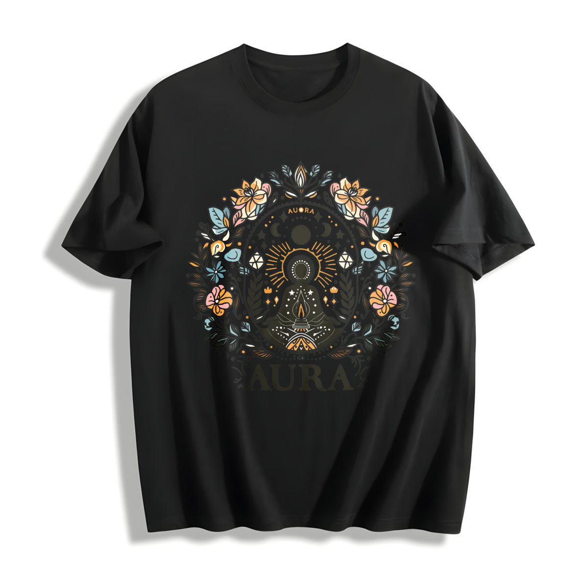 A Bohemian Floral Autumn Cotton T-Shirt in Black