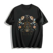 A Bohemian Floral Autumn Cotton T-Shirt in Black