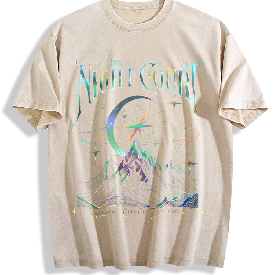 The Night Court Velaris City of Starlight vintage washed oversized T-shirt in Beige