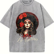 La Catrina Dress Stylish Day of the Dead Costume La vintage washed oversized T-shirt in Gray