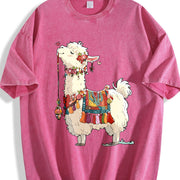 Animal Cartoon 1pc Vintage Washed T-Shirt in Red