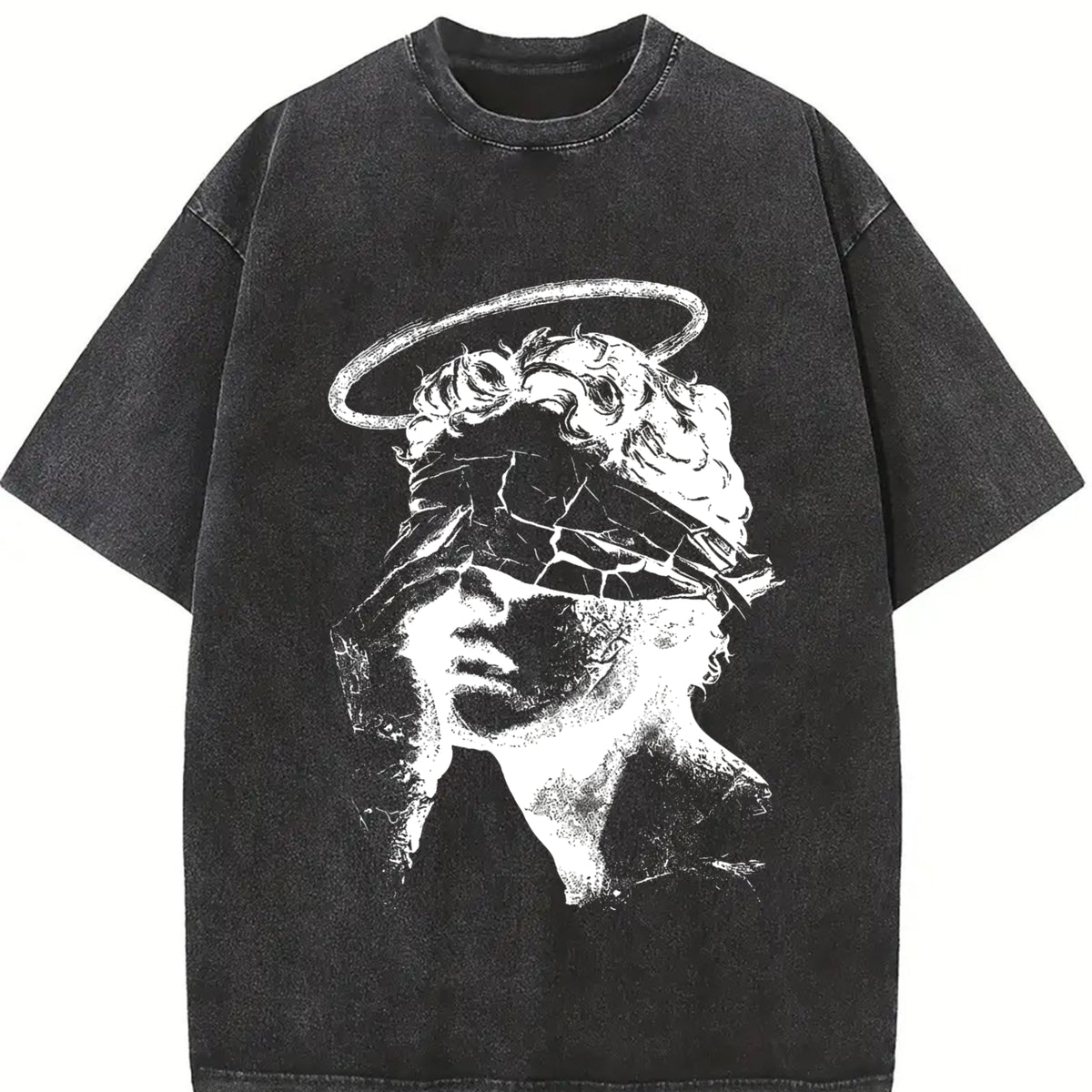 Angel Statue Tank Gothic Sleeveless Muscle Vintage Washed T-Shirt in Black