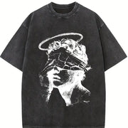 Angel Statue Tank Gothic Sleeveless Muscle Vintage Washed T-Shirt in Black