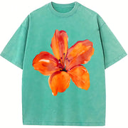 Orange Lily Floral vintage washed oversized T-shirt in Blue