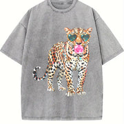 Leopard Blowing Bubblegum Vintage Washed T-Shirt in Gray