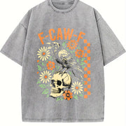 F-Caw-F Raven Floral Skull vintage washed oversized T-shirt in Gray
