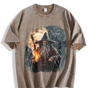Fantasy Wizard Retro Wizard Moon Spell Vintage Washed T-Shirt in Brown