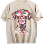 Patriotic Pointer 4th of July Vintage Washed T-Shirt in Beige