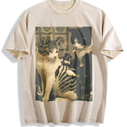 Heavy 90s Retro Y2K Blouse for Work Vintage Washed T-Shirt in Beige