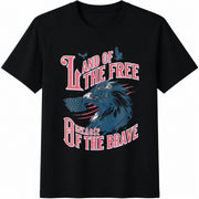 Land of the Free Because of the Brave Fourth of July Cotton T-Shirt in Black
