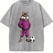 Wolf Soccer Player Vintage Washed T-Shirt in Gray