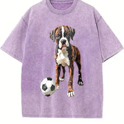 Boxer Dog Soccer Vintage Washed T-Shirt in Purple