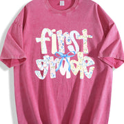 First Grade Teacher Vintage Washed T-Shirt in Red