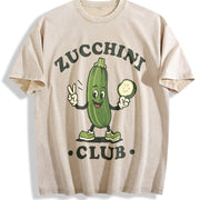 Zucchini Club Veggie Lover Retro Cartoon Vintage Washed T-Shirt in Beige