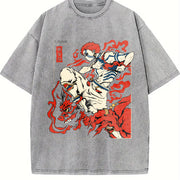 Akaza Upper Moon 3 Demon Slayer Infinity Castle Arc vintage washed oversized T-shirt in Gray
