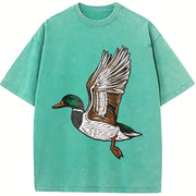 Embroidered Duck Animal Lover Embroidery vintage washed oversized T-shirt in Blue