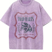 Retro Toad Warts Label 90s Vintage Washed T-Shirt in Purple