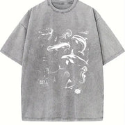Loose-fitting for a 90S Retro Marine Life with Whales Vintage Washed T-Shirt in Gray