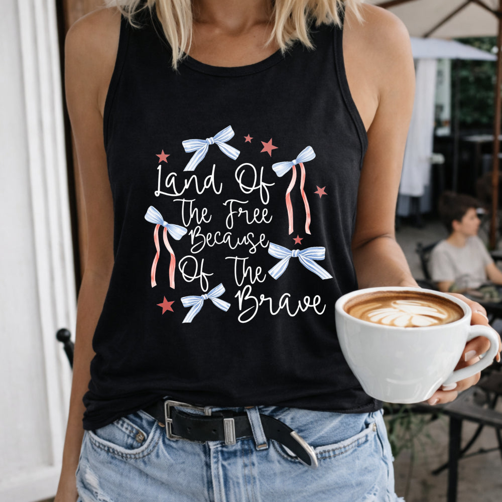 Land of the Free Because of the Brave Women's Color Cotton Tank Top in Black