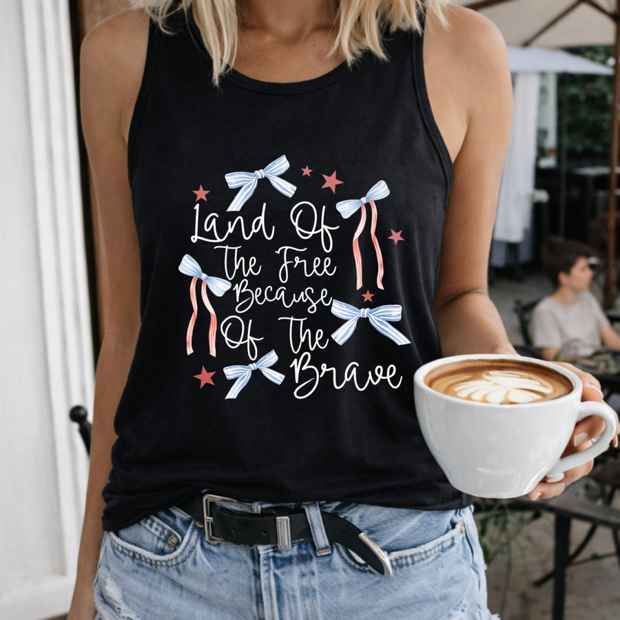 Land of the Free Because of the Brave Women's Color Cotton Tank Top in Black